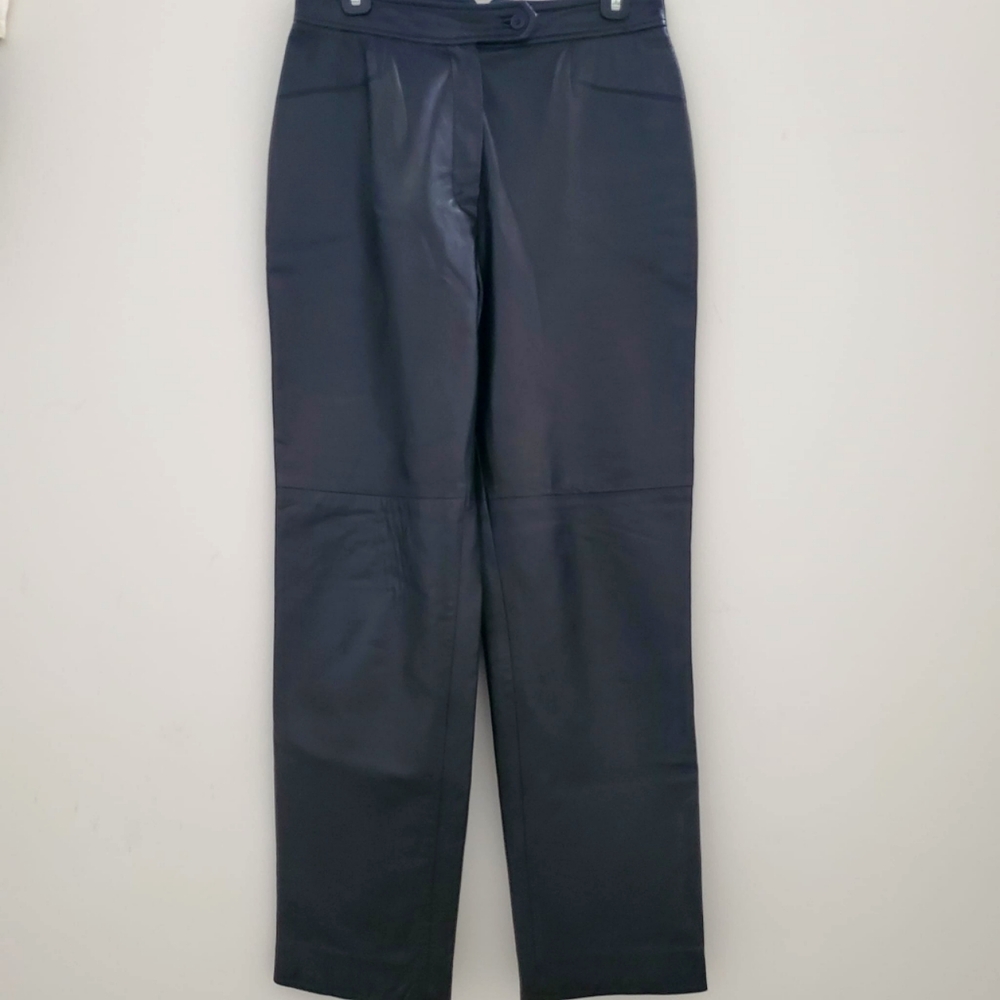 Burberry Black Straight Leg Fully Lined  Leather Pants